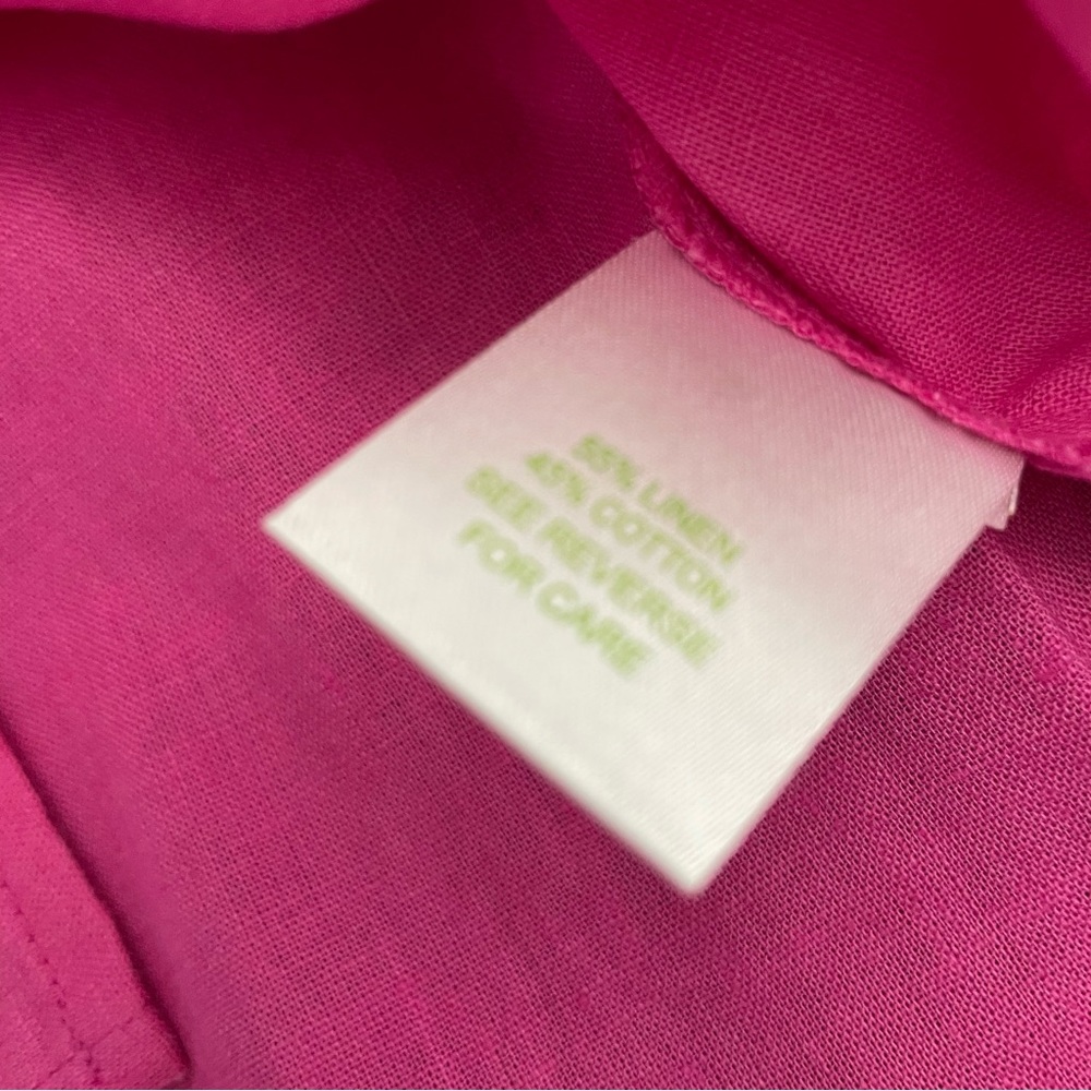 Lilly Pulitzer Wide Neck Tunic Top Linen Fuchsia Pink White Emroidery Size 0 - Picture 4 of 7